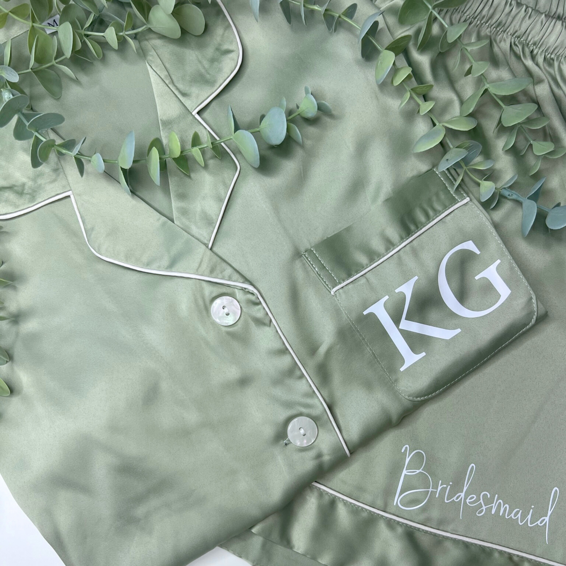 PERSONALISED SAGE LUXURY BRIDESMAID PYJAMAS