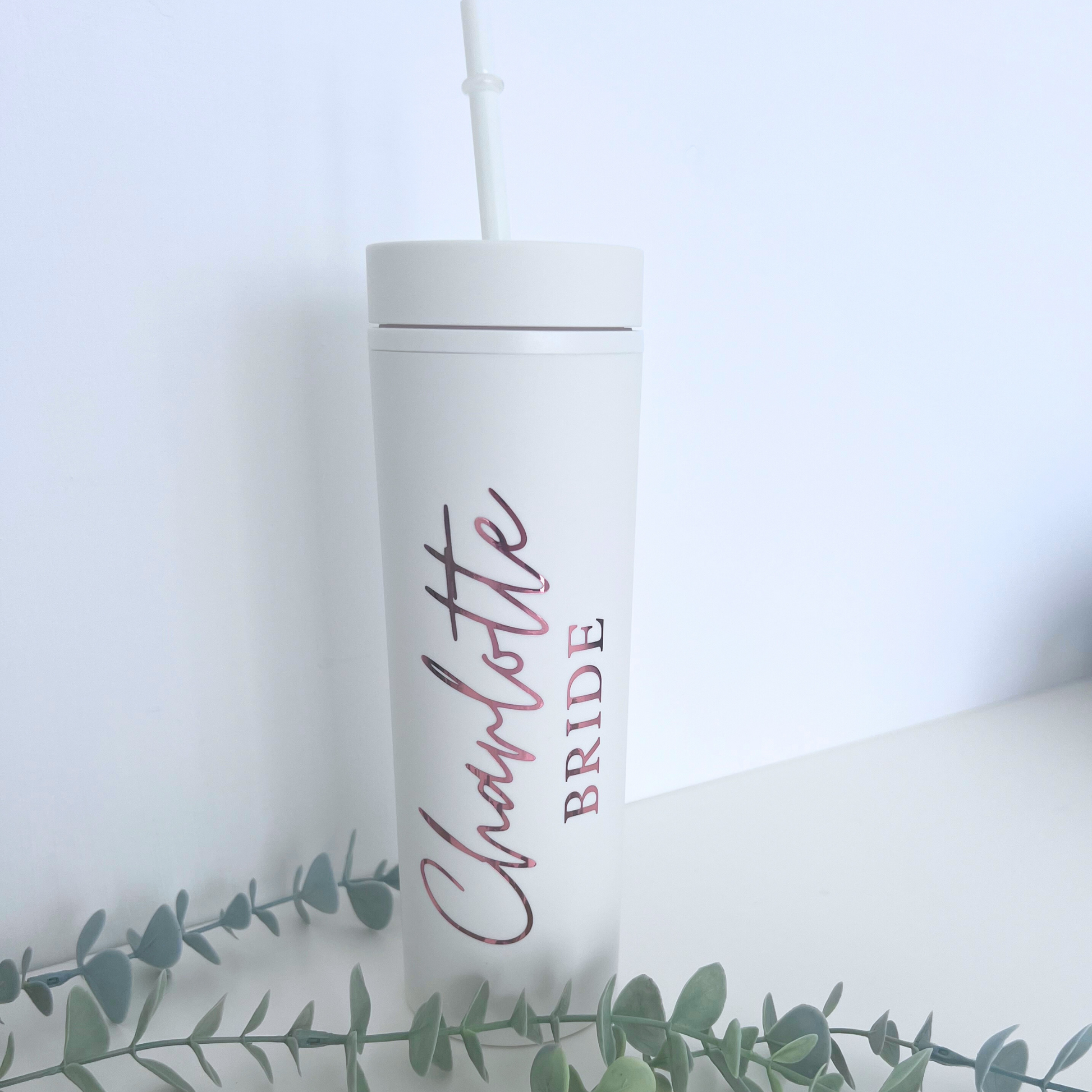 PERSONALISED WHITE MATTE SKINNY BRIDAL TUMBLER