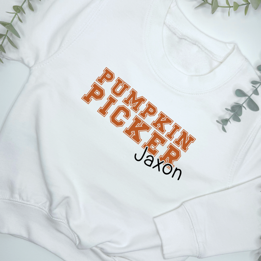 CHILDRENS PERSONALISED PUMPKIN PICKER SWEATER