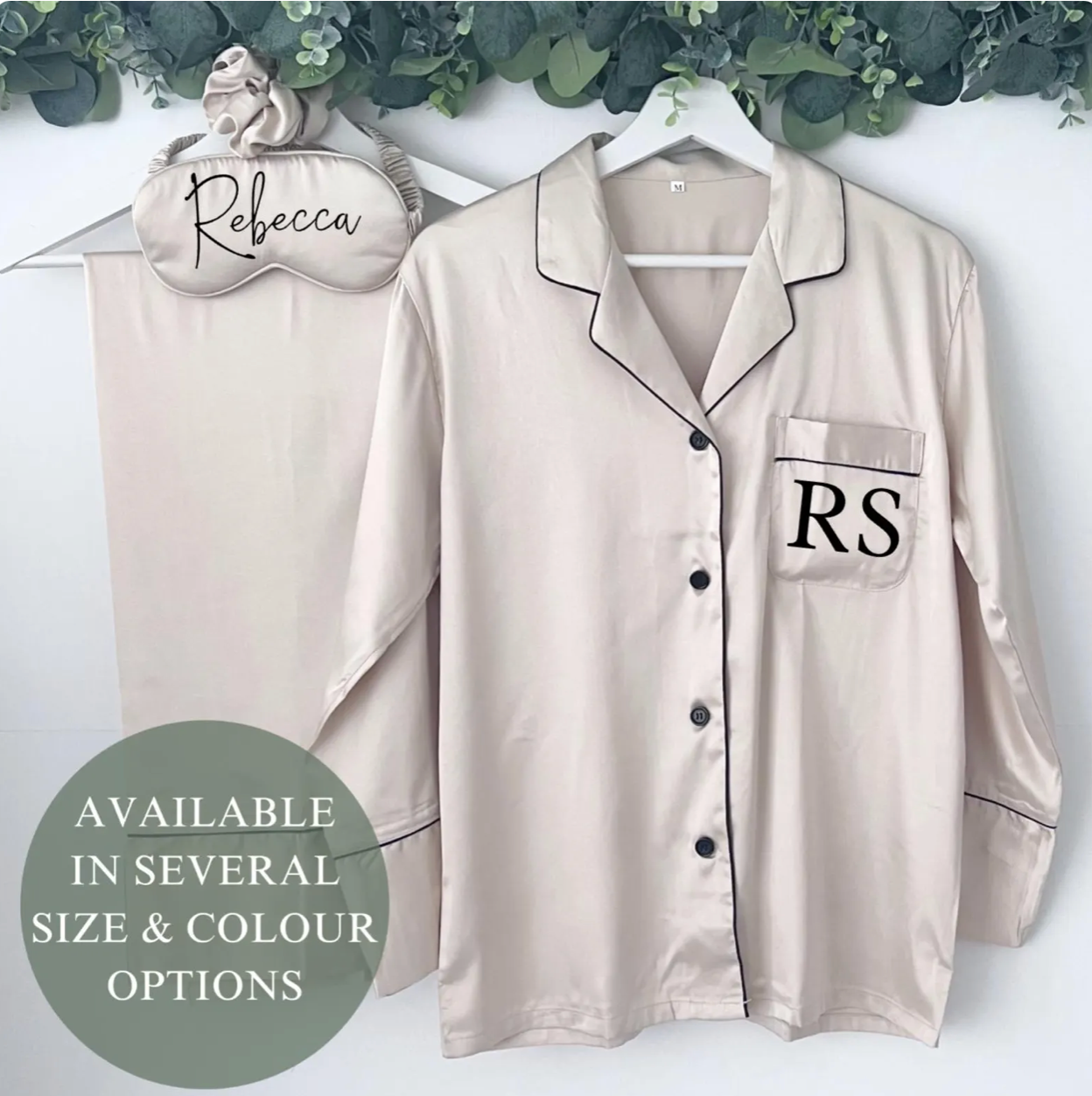 Personalised Long Satin Pyjama Set with Initials| Custom Sleepwear ...
