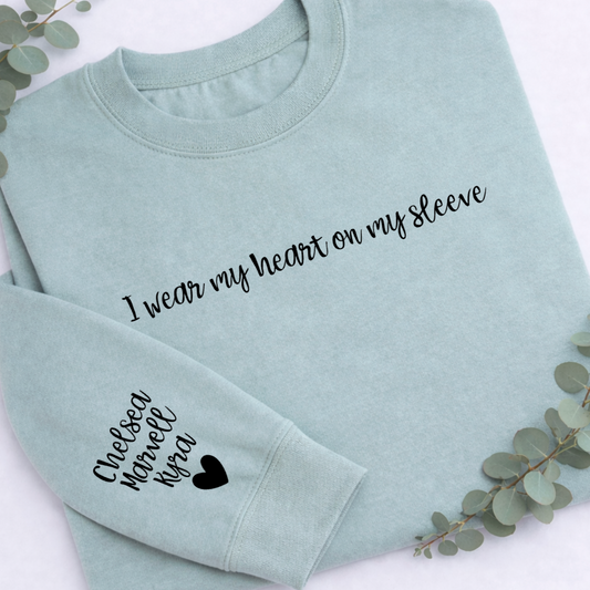 I WEAR MY HEART ON MY SLEEVE PERSONALISED SWEATER