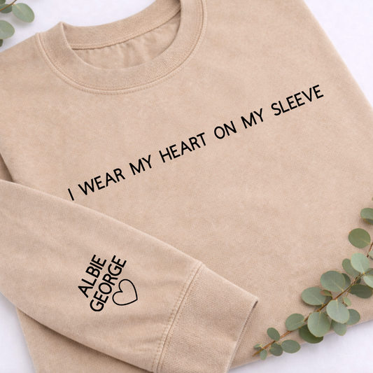 I WEAR MY HEART ON MY SLEEVE PERSONALISED SWEATER