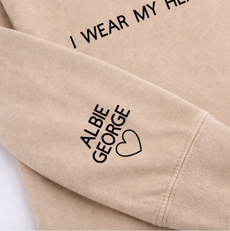 I WEAR MY HEART ON MY SLEEVE PERSONALISED SWEATER
