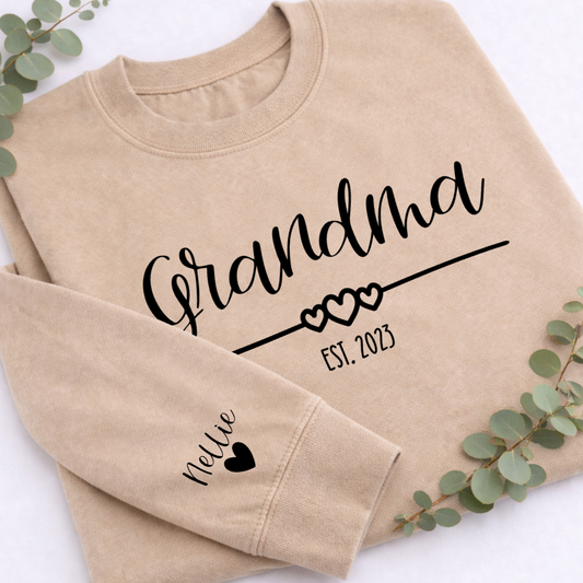 GRANDMA EST HEART PERSONALISED SWEATER