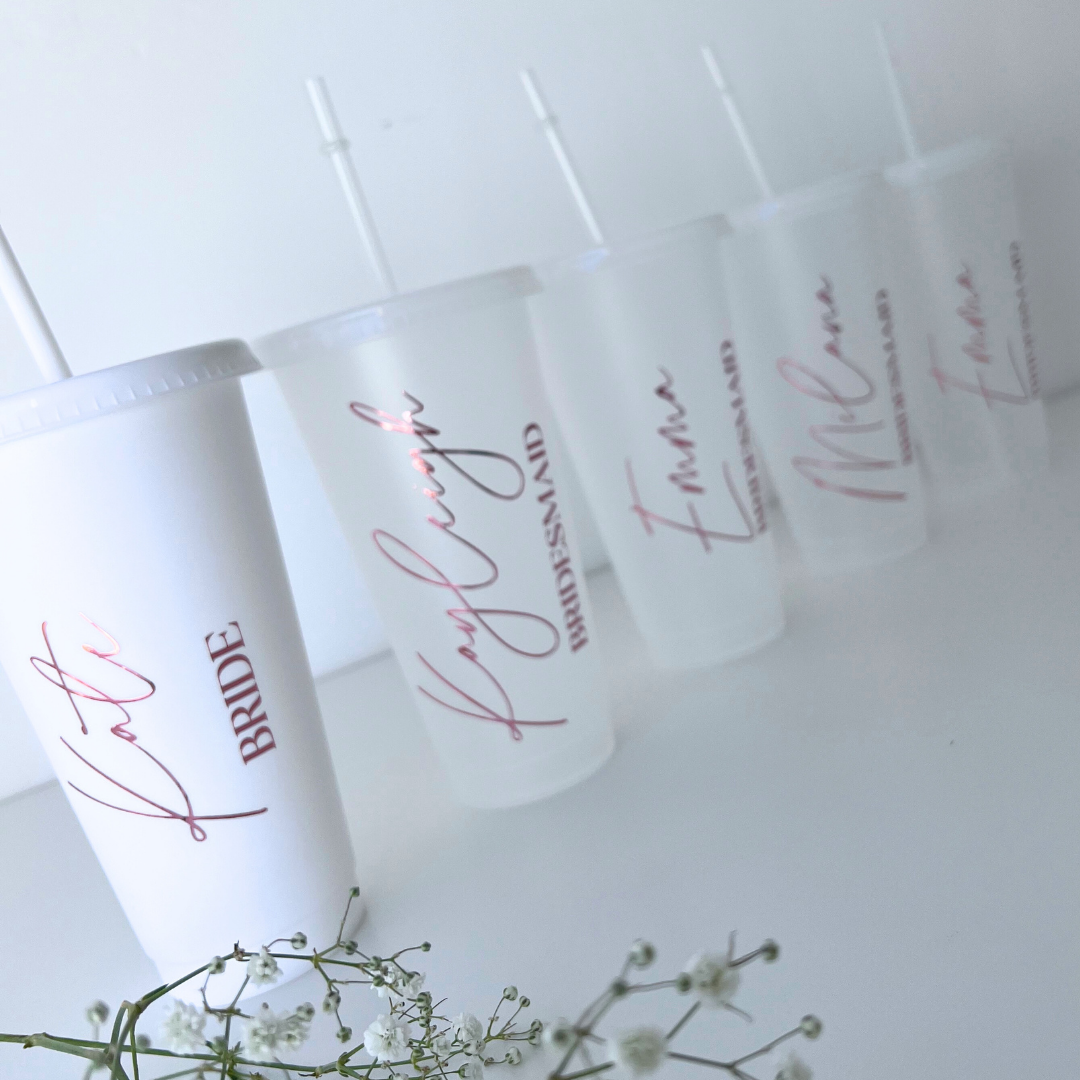 COMPLETE SET OF HEN PARY TUMBLERS FOR BRIDE TRIBE